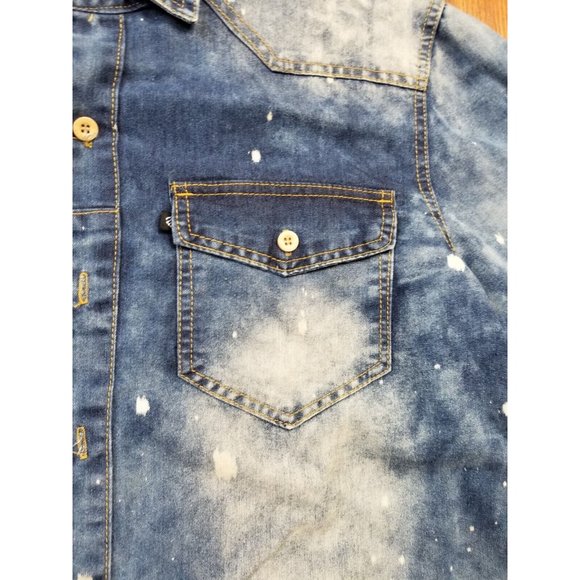 Rocawear  vintage 90s Denim  design Shirt Bleached Spatters large button down - Picture 9 of 10